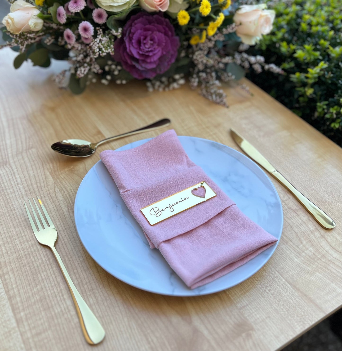 Personalised Acrylic Tag/Name Place Card with Heart Favour