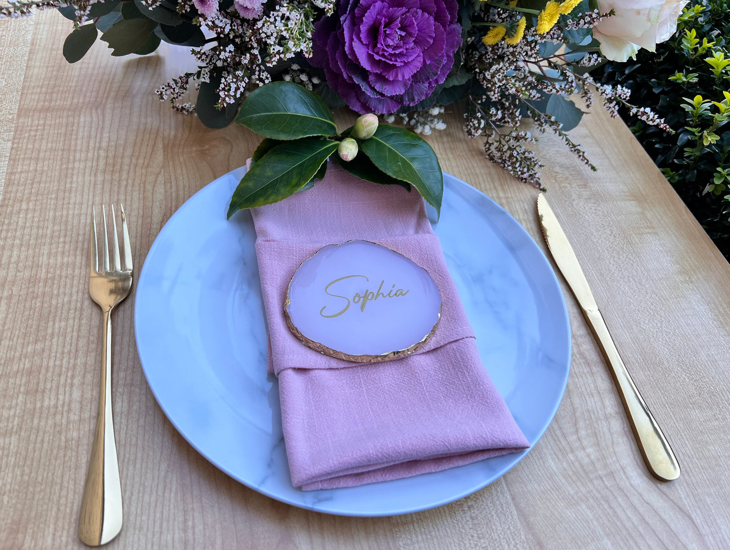 Personalised Resin Coaster with Gold Agate