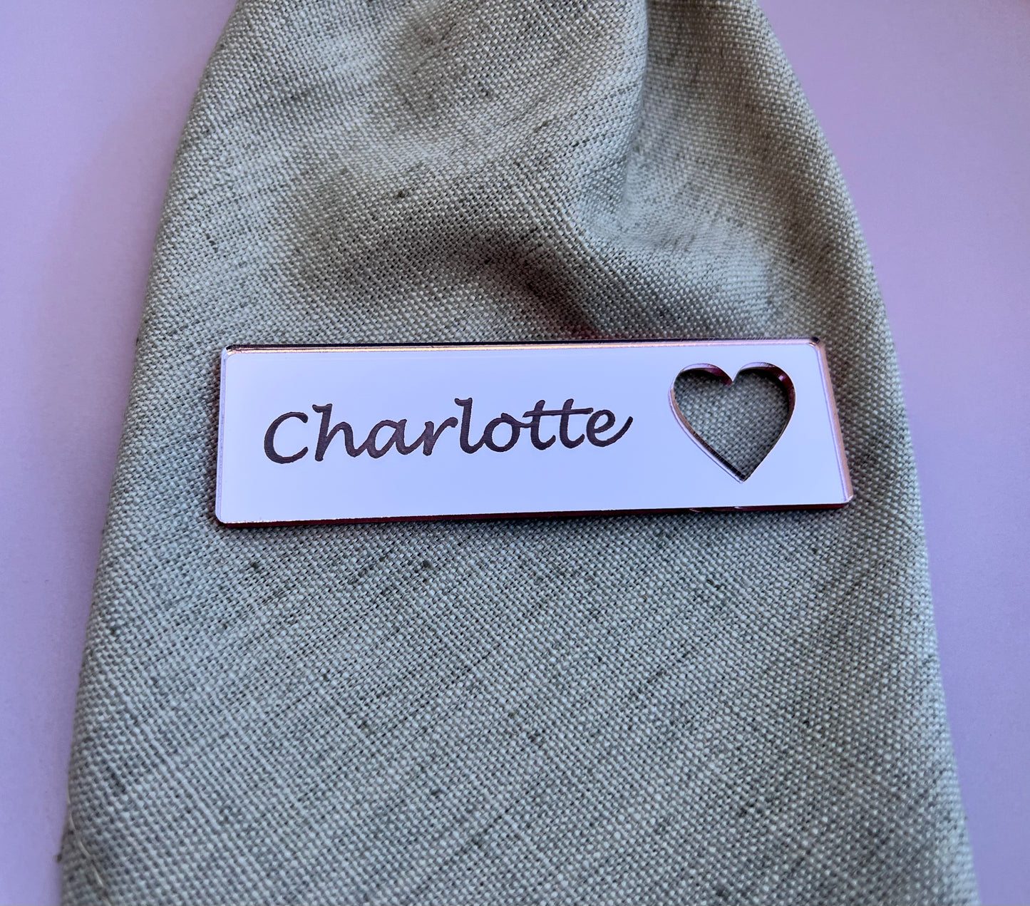 Personalised Acrylic Tag/Name Place Card with Heart Favour
