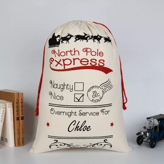 Personalised Santa Sack - North Pole Express - Naughty/Nice list